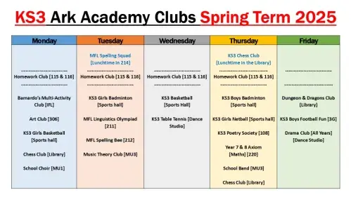 KS3 Enrichment Timetable (Spring 25)